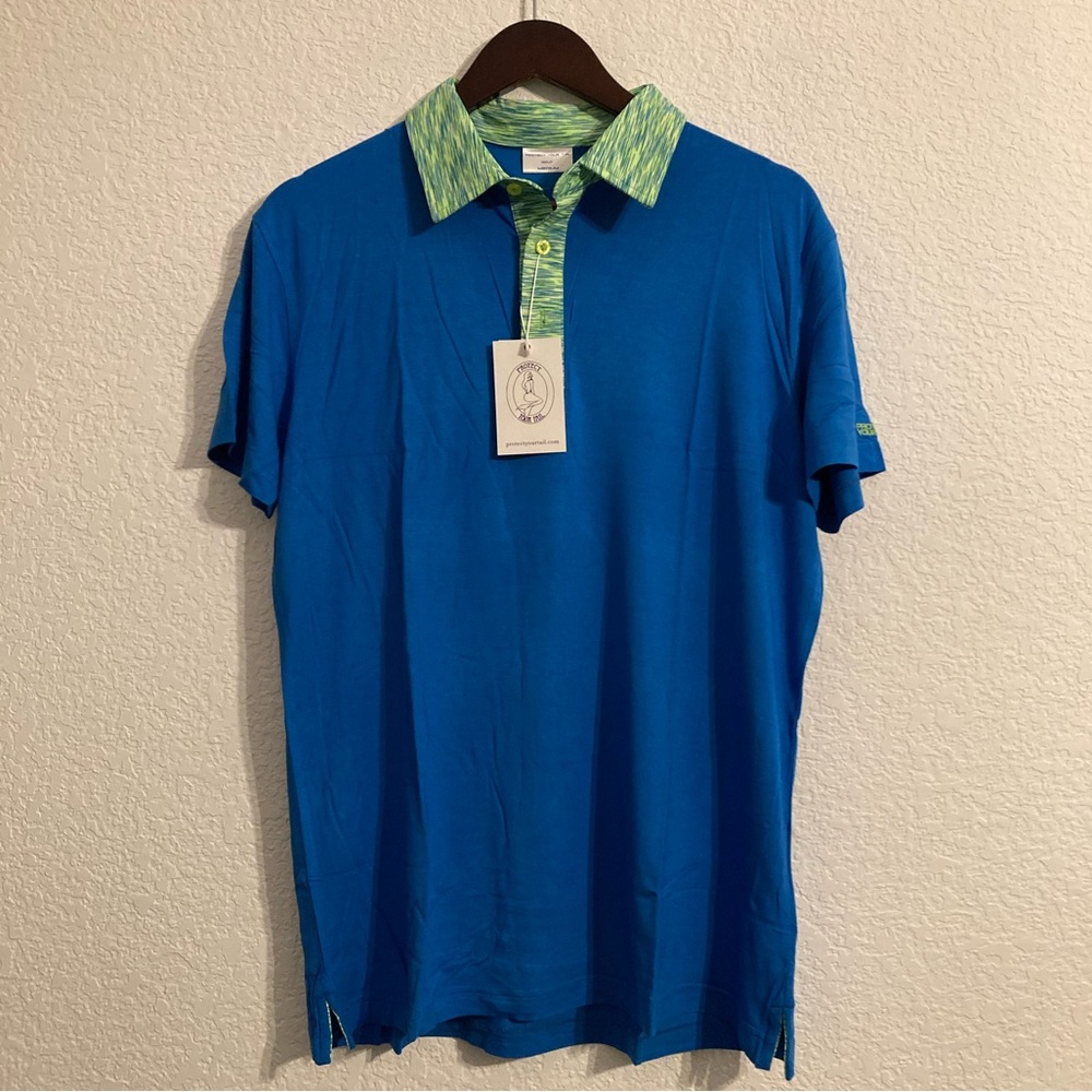 Men’s Blue/Green SPF Short-Sleeve Polo